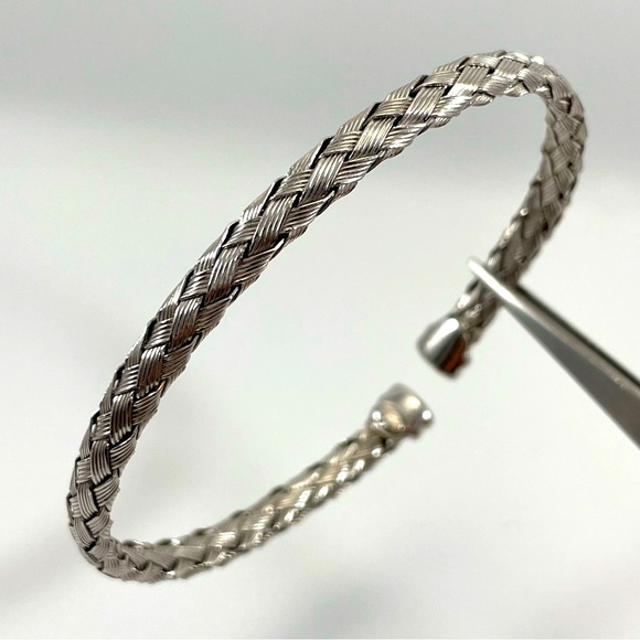 Italy 925 Sterling Silver Braided Cuff Bracelet Statement